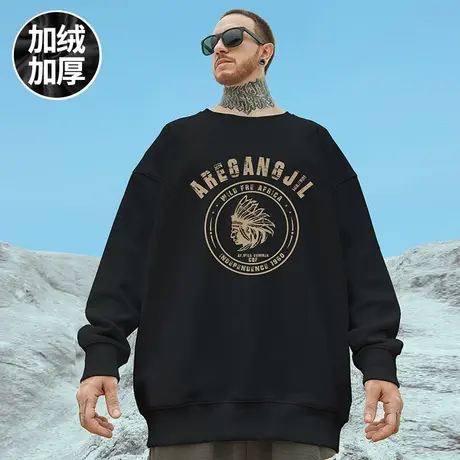 国潮oversize港风圆领卫衣男潮牌ins潮流大码男装秋冬季加绒加绒图片