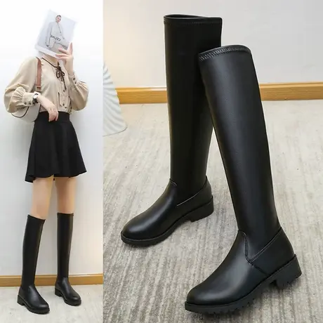 靴子女长筒靴女2023新款黑色秋冬厚底显瘦不过膝高筒靴长靴瘦瘦靴图片