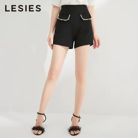 蓝色倾情春夏女装 黑色珍珠秋饰中腰经典百搭短裤女直筒裤图片