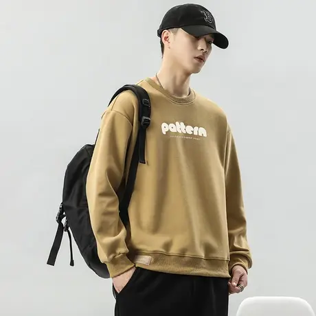 时尚简约青少年潮牌男装多色圆领长袖卫衣加绒高档男士卫衣商品大图