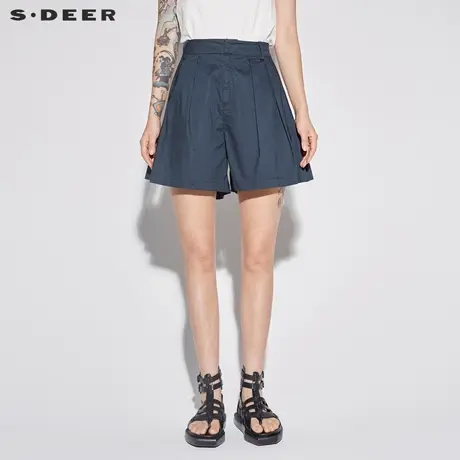 sdeer圣迪奥2019新款女装夏装休闲褶裥A版宽松短裤S18280904商品大图