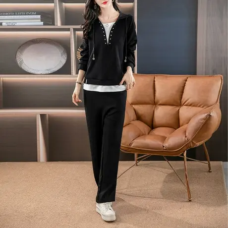 伊自尚2024年新款韩版胖mm大码女装春秋时尚百搭休闲显瘦两件套装图片