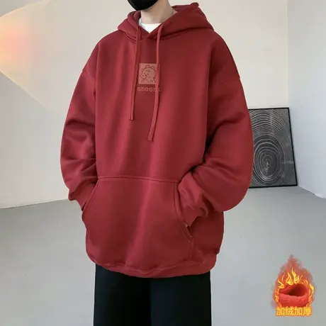 卫衣男春秋季新款红色美式套头帽衫运动宽松潮流加绒重磅连帽外套商品大图