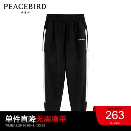 太平鸟男装 2023年冬季运动长裤时尚裤子潮侧边条杠绒感休闲裤图片