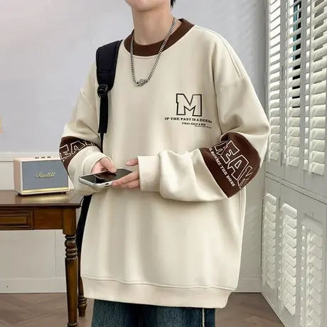 加绒加厚卫衣男款秋冬季潮牌宽松圆领上衣服保暖春装休闲长袖t恤商品大图