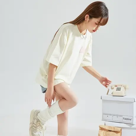 [YEP联名]短袖T恤女设计感唐狮2023新款夏季纯棉粉色宽松上衣潮x图片