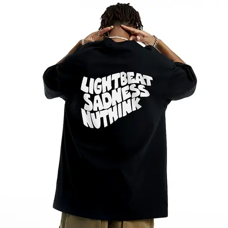 高街西海岸美式字母短袖T恤男夏季宽松潮牌加肥加大半袖男款体恤商品大图