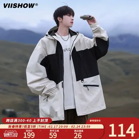 VIISHOW黑色冲锋外套女春秋款韩版宽松百搭高街复古夹克上衣潮商品大图