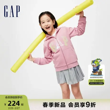Gap女童春季2024新款LOGO翻转亮片口袋连帽外套儿童装上衣890205商品大图