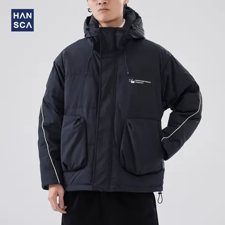 hansca保暖连帽羽绒服男冬季2023新款设计感青少年潮牌白鸭绒外套商品大图