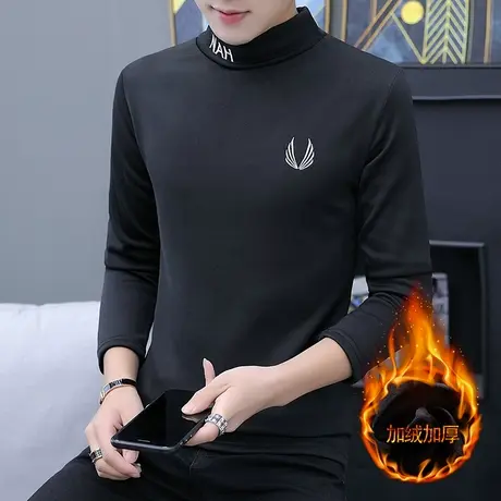 长袖T恤男半高领加绒打底衫加厚卫衣冬季保暖内衣上衣服潮流冬装图片