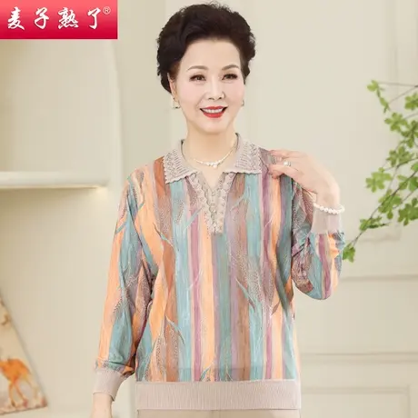2024春季新款妈妈装针织打底外穿小衫气质中老年人女装秋长袖衬衫图片