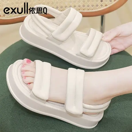 依思q厚底凉鞋女2024年夏季新款松糕厚底踩屎感魔术贴外穿女鞋子商品大图