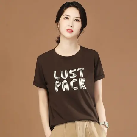 韩潮袭人圆领字母印花白色短袖T恤女2023夏新款胖mm正肩体恤上衣商品大图