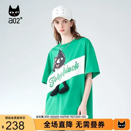 【趣玩】a02原创风短袖T恤女2023夏新品潮流百搭宽松猫咪印花上衣商品大图