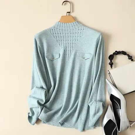 清仓！半高领毛衣打底衫女秋冬新款内搭长袖上衣洋气爆款针织衫女商品大图