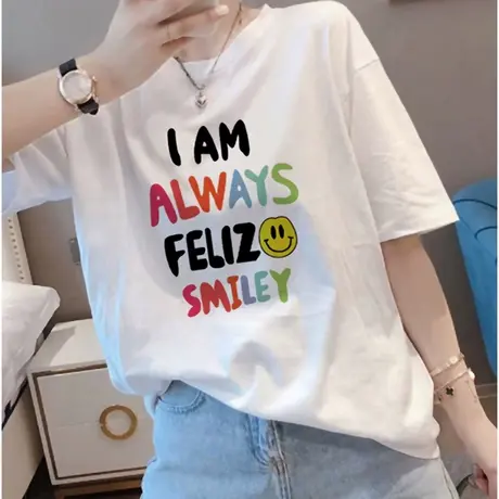 纯棉短袖t恤女中长款2023年夏季新款设计感小众宽松半袖体恤上衣商品大图