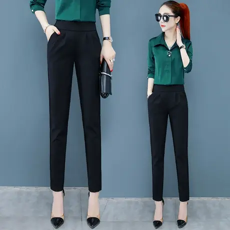 黑色哈伦裤女2023新款春秋宽松显瘦休闲百搭小脚长裤OL职业西裤商品大图