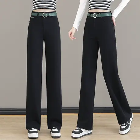 窄版阔腿牛仔裤女春秋当季流行品质宽松小黑裤大牌潮流百搭直筒裤商品大图