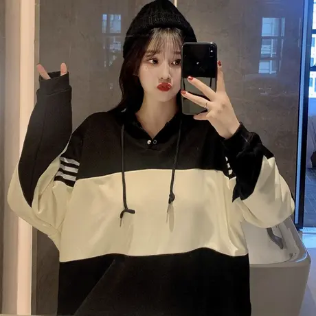 日系古着oversize卫衣女春秋薄款宽松韩版潮ins上衣bf慵懒风外套图片