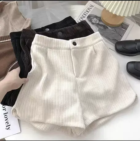 小个子毛呢短裤子女装高腰初秋冬季2023年新款外穿靴裤休闲阔腿黑图片