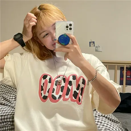 红续设计感小众美式复古字母短袖T恤女2023夏季新款百搭简约上衣图片