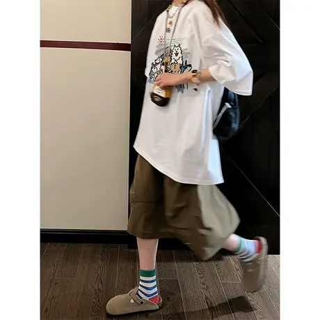 纯棉重磅设计感短袖t恤女夏季新款小众宽松百搭半袖大码上衣潮牌商品大图