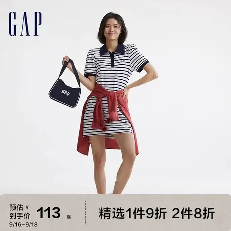 Gap女装夏季2023款LOGO修身POLO领运动短袖663383学院风连衣裙图片