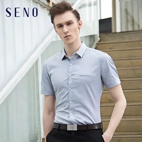 seno高级感衬衫男纯棉牛津纺衬衫短袖灰色修身韩版夏季商务装衬衣商品大图