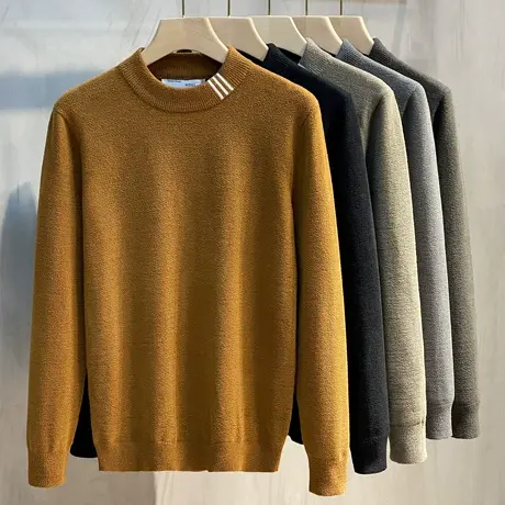 毛衣男半高领秋冬新款修身加厚绒中领打底衫小呢绒男士针织衫外穿商品大图