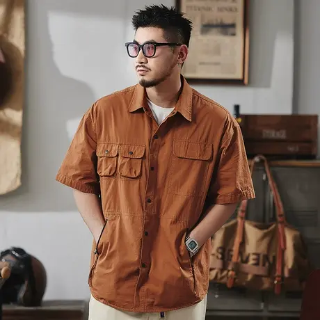 Modi Nick/摩帝尼克夏季男士衬衫宽松纯棉潮牌纯色工装衬衣上衣男图片