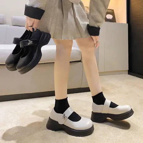 厚底小皮鞋女2023夏季新款松糕复古英伦风百搭一脚蹬圆头浅口单鞋商品大图