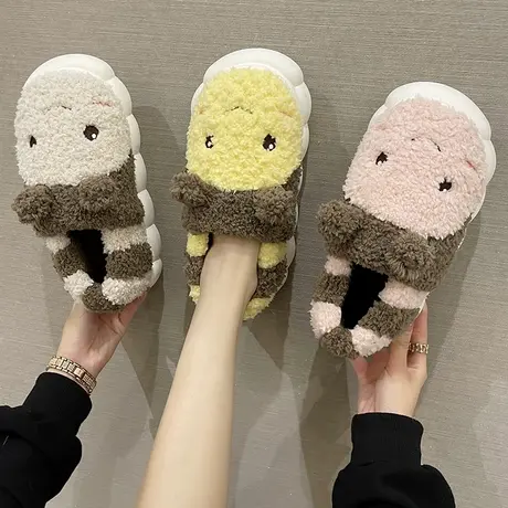 可爱小蜜蜂棉拖鞋女冬季包跟踩屎感厚底毛绒保暖室内家居防滑棉鞋商品大图