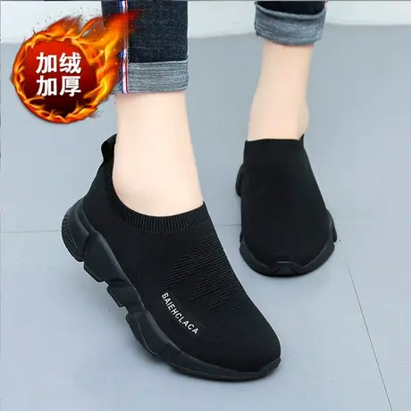 一脚蹬加绒运动女鞋冬天黑色工作鞋不累脚老北京布鞋女休闲二棉鞋图片