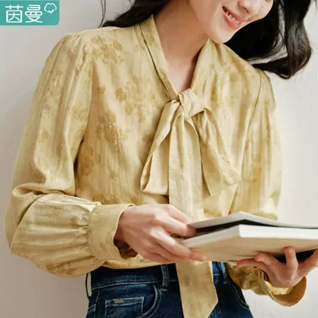 茵曼官方旗舰店法式蝴蝶结领扎染衬衣女2024年春季新款衬衫上衣图片