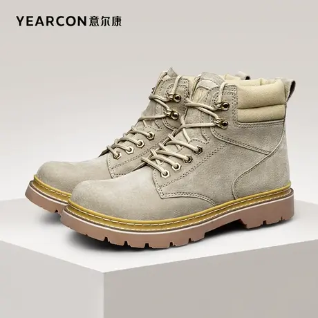 意尔康马丁靴男鞋2022冬季新款日常休闲中帮真皮防滑工装靴单鞋图片
