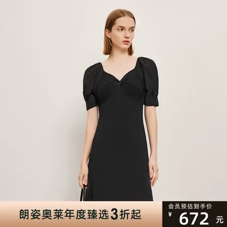【意大利设计】朗姿法式复古优雅浪漫高腰修身泡泡袖连衣裙女2023商品大图