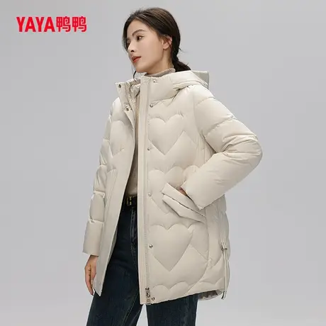 鸭鸭羽绒服女2023年冬季中长款连帽时尚纯色百搭体闲保暖外套C图片
