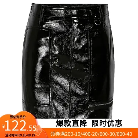 【艾格】修身包臀裙2023春季新款潮流简约个性亮皮A字女生短裙图片