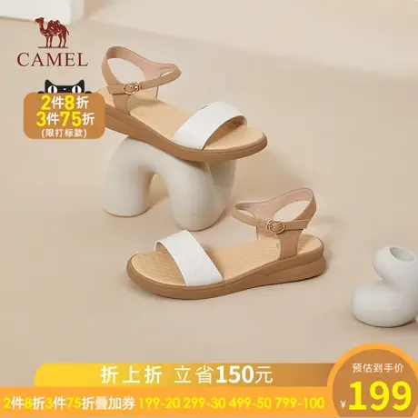 骆驼女鞋2023年夏季新款休闲真皮一字带凉鞋女露趾时尚厚底凉鞋女图片