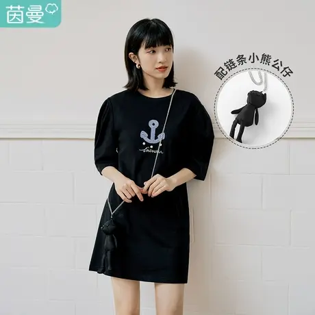 【商场同款】茵曼配小熊公仔纯棉T恤女2023夏季新款显瘦BF风纯棉图片
