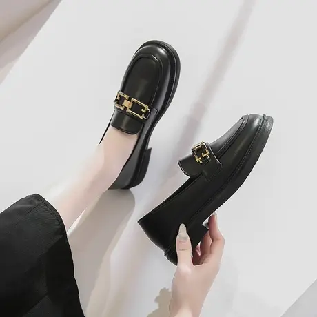厚底黑色英伦小皮鞋女鞋子2024新款春秋季网红爆款乐福鞋女款单鞋图片