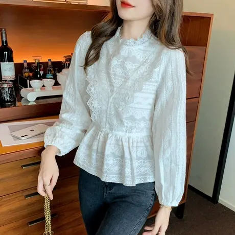 长袖蕾丝衫女装春秋t恤2023新款早秋上衣高端打底小衫女洋气时尚商品大图