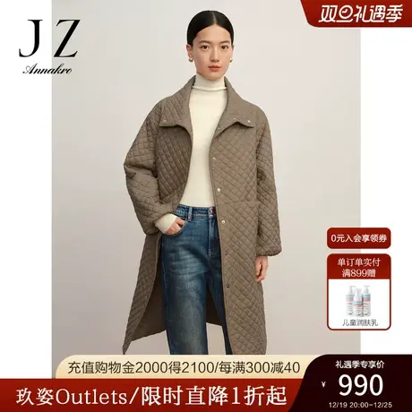 玖姿安娜蔻日常百搭通勤立领落肩保暖长棉衣外套女2023冬季新款商品大图