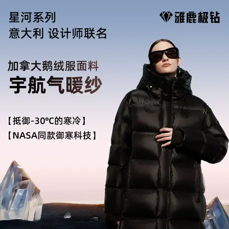 【雅鹿极钻鹅绒服】黑夜系列中长款羽绒服男女外套冬加厚情侣户外商品大图