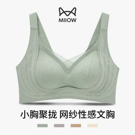MiiOW/猫人可机洗固定杯小胸聚拢显大内衣女网纱性感文胸罩2024春图片