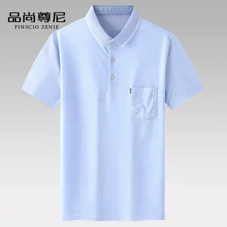 爷爷装夏季有口袋格纹冰丝短袖t恤凉感宽松爸爸上衣老年人夏装男商品大图