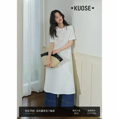 阔色假两件白色镂空短袖连衣裙女2025夏季新款休闲气质宽松长裙子图片
