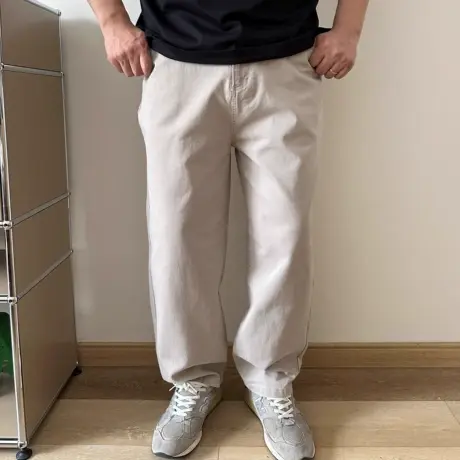 大依无忧大码男装春季新款米白色宽松廓版加肥加大男款牛仔休闲裤商品大图