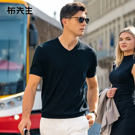 MrBu布先生可机洗澳洲纯色羊毛衫2025春夏v领羊毛t恤男装BT15399图片